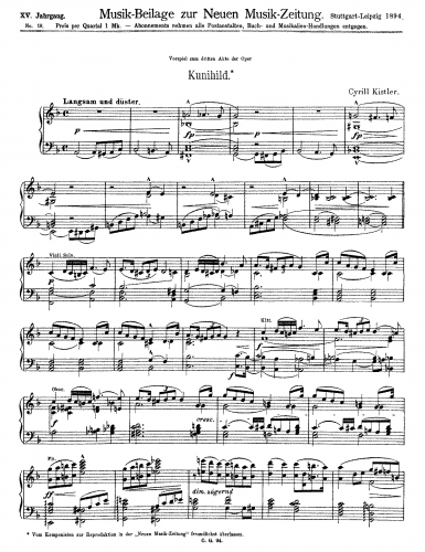 Kistler - Kunihild - Prelude to Act III For Piano - Score