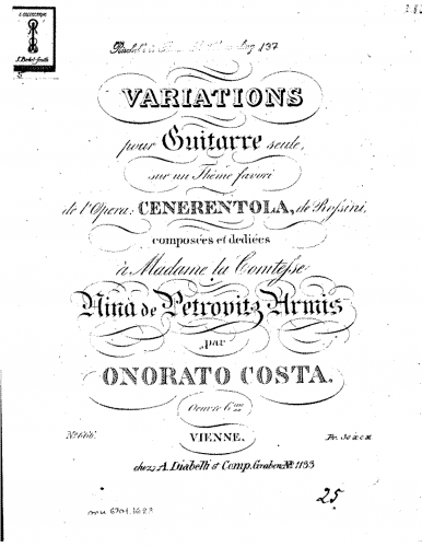 Costa - Variations sur un thème favori de l'opera 'La Centerentola' - Score