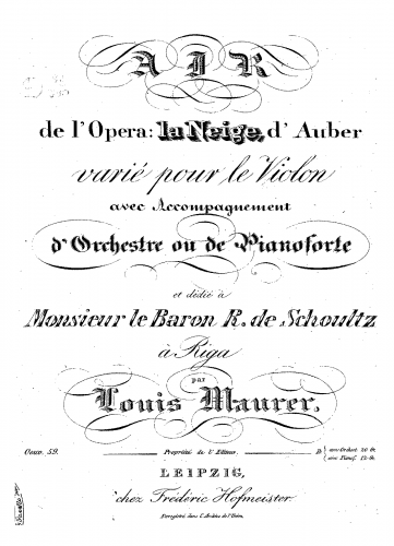Maurer - Air de l'opéra 'La neige' d'Auber varié pour le violon - Solo Violin Part