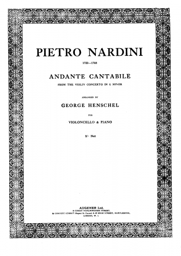 Nardini - Violin Concerto in E minor - Andante Cantabile For Cello and Piano (Henschel) - Score