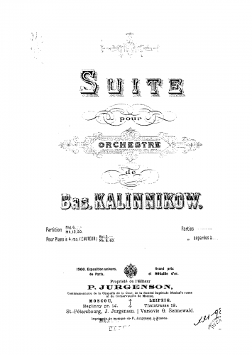 Kalinnikov - Suite for Orchestra - Score