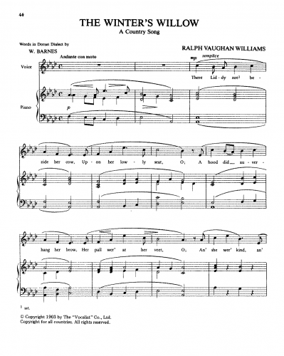 Vaughan Williams - The Winter's Willow - Score