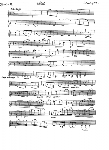 Fauré - Élégie, Op. 24 - For Clarinet and Piano - Clarinet part (B♭)