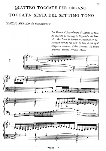 Merulo - 4 Toccate per Organo - Libro II - Score