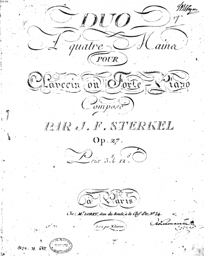 Sterkel - Duo a Quatre Mains pour Clavecin ou Forte-Piano - Score