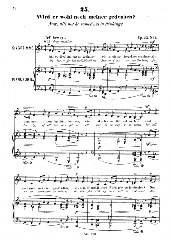 Franz - 6 Gesänge, Op. 23 - No. 1 - Wird er wohl noch meiner gedenken? (Now, will not he sometimes in thinking?) [low voice]