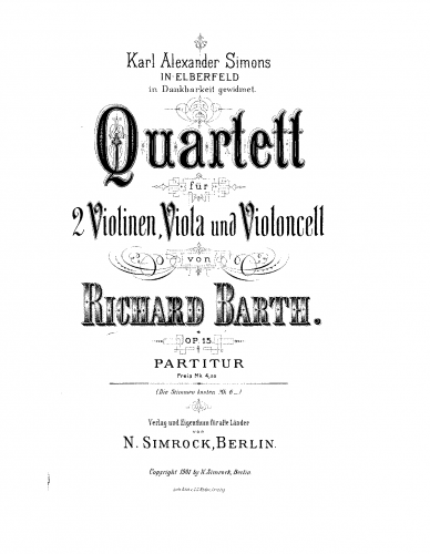 Barth - String Quartet, Op. 15 - Full Score