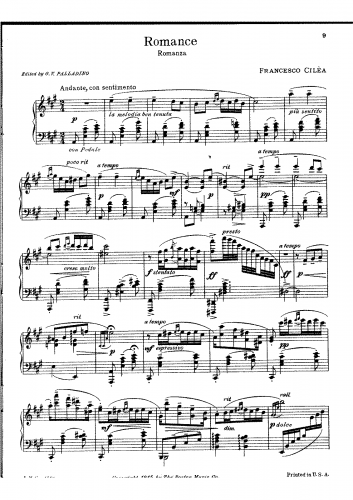 Cilèa - Romanza for piano - piano score