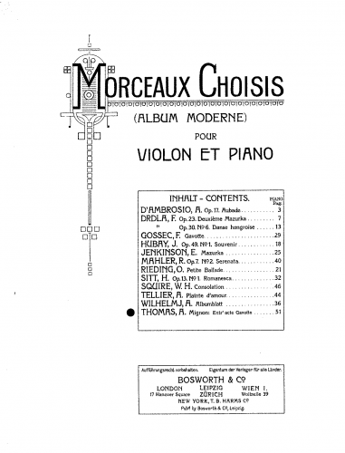 Thomas - Mignon - Entracte - Gavotte For Violin and Piano - Piano score