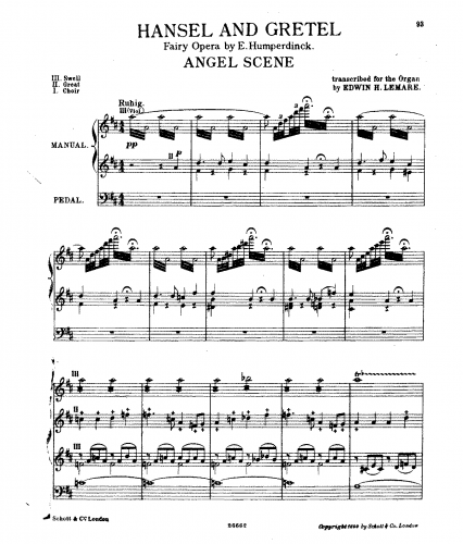 Humperdinck - Hänsel und Gretel - Sandmännchen (Act II) For Organ solo (Lemare) - Score