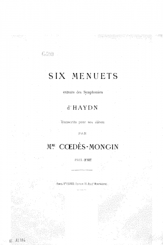 Coedes-Mongin - 6 Menuets extraits des Symphonies d'Haydn - Score