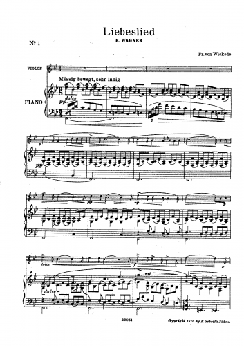 Wickede - Liebeslied nach Richard Wagner - Violin and Piano Score, Violin Part