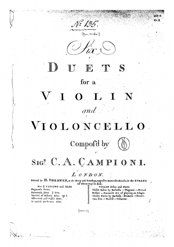 Campioni - Six Duets for a Violin and Violoncello