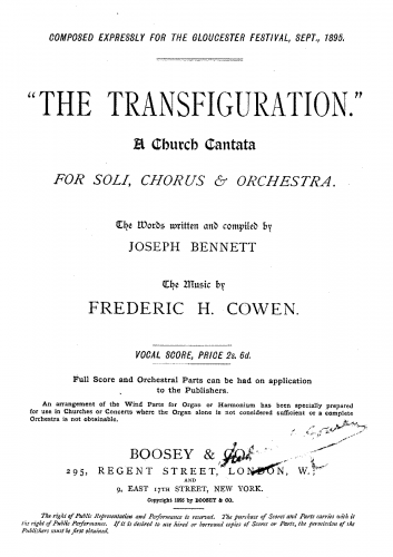 Cowen - The Transfiguration - Vocal Score