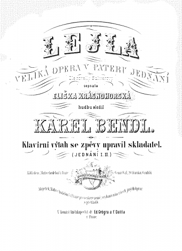 Bendl - Lejla - Vocal Score Acts I-II - Score