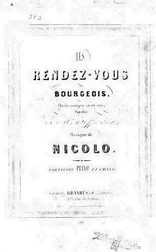 Isouard - Les rendez-vous bourgeois - Vocal Score - Score