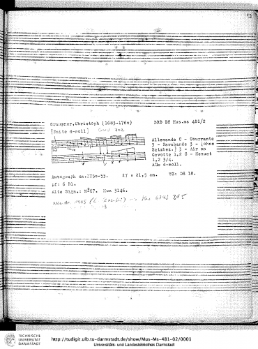 Graupner - Suite in D minor, GWV 702 - Score