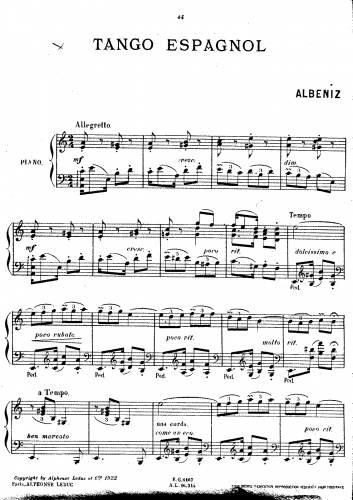 Albéniz - 2 Spanish National Songs, Op. 164 - 2. Tango Espagnol
