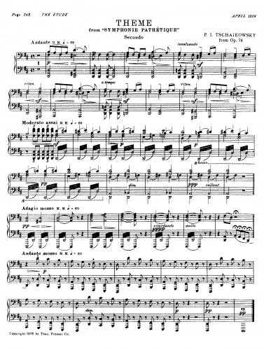 Tchaikovsky - Symphony No. 6 - I. Adagio - Allegro non troppo For Piano 4 hands - Excerpt