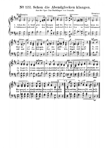 Kreutzer - Das Nachtlager in Granada - Schon die Abendglocken klangen (Act I, No. 11) For Piano solo (Linder) - Score
