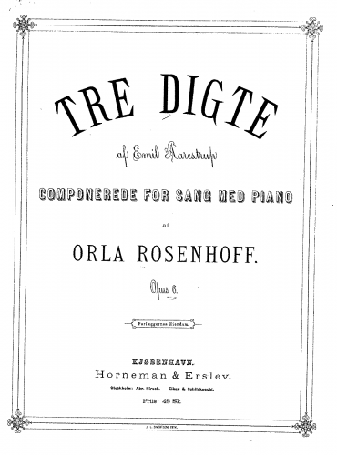 Rosenhoff - Tre Digte af Emil Aarestrup - Score