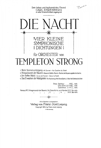 Strong - The Night - For 2 Pianos (Composer) - Score