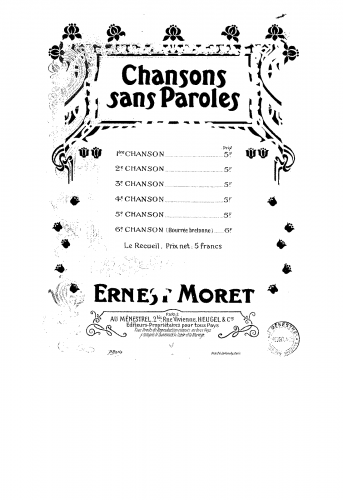 Moret - Chansons sans paroles - Score