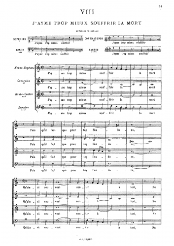 Costeley - Jâayme trop mieux souffrir la mort - Score