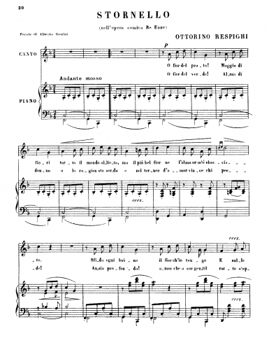 Respighi - Stornello dall'opera Re Enzo - Score