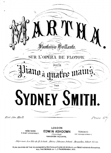 Smith - Fantaisie brillante on Flotow's Martha, Op. 30 - For Piano 4 Hands (composer) - Score