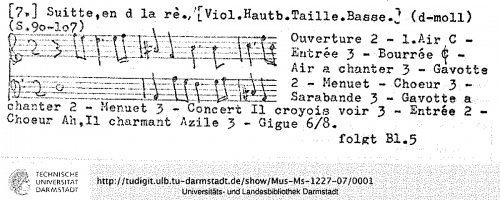 Anonymous - Ouverture-Suite in D minor, ULB Mus. Ms. 1227-7 - Score