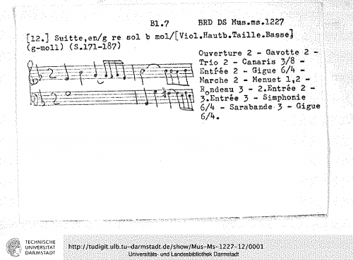 Anonymous - Ouverture-Suite in G minor, ULB Mus. Ms. 1227-12 - Score