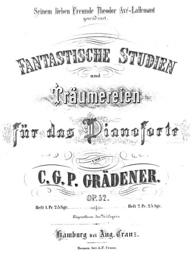 Grädener - Fantastische Studien und Träumereien, Op. 52 - Heft 1 - Complete  score
