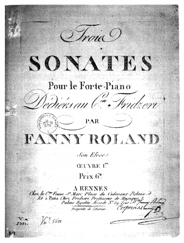 Roland - 3 Keyboard Sonatas (for the fortepiano) - Score