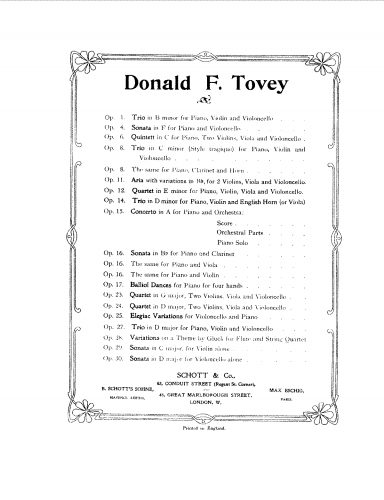 Tovey - String Quartet, Op. 23