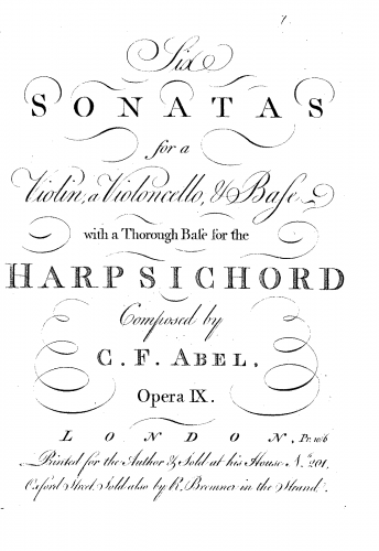 Abel - Six Sonatas for a Violin, a Violoncello, & Base with a Thorough Base for the Harpsichord
