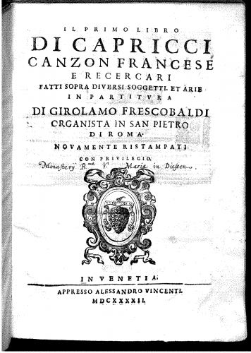 Frescobaldi - Capricci, Libro 1 - Score