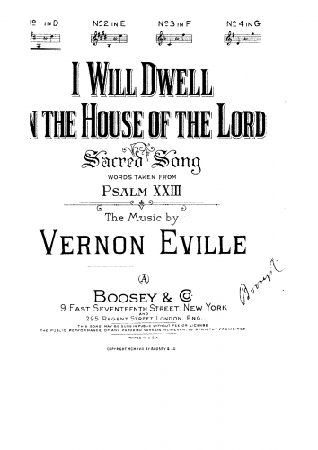 Eville - I will dwell in the House of the Lord - Score