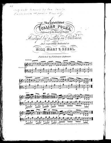 Anonymous - Italian Polka - For Piano solo (Baltimore Lady) - Score