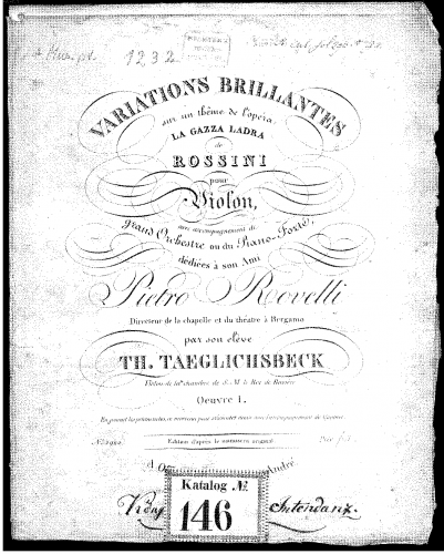 Täglichsbeck - Variations brillantes pour violon et orchestre ou pianoforte, Op. 1