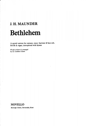 Maunder - Bethlehem - Vocal Score - Score