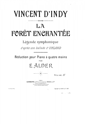 Indy - La forêt enchantée, Op. 8 - For Piano 4 hands (Alder) - Score