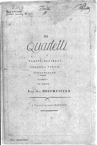 Hoffmeister - 3 Quartets for Flute and Strings