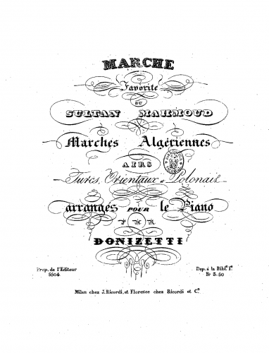 Donizetti - Marche favorite du Sultan Mahmud - For Piano solo - Score