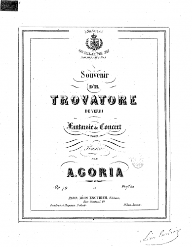 Goria - Souvenir d'Il trovatore de Verdi - Piano Score - Score
