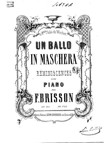 Brisson - Un ballo in maschera - Piano Score - Score