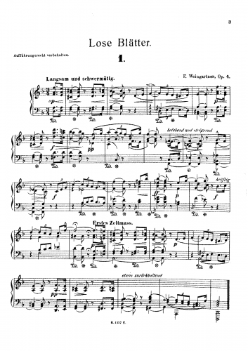 Weingartner - Lose Blätter op.4 - Score