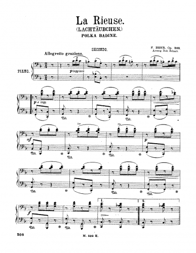 Behr - La Rieuse, Polka badine - For Piano 4 hands (Schaab) - Score