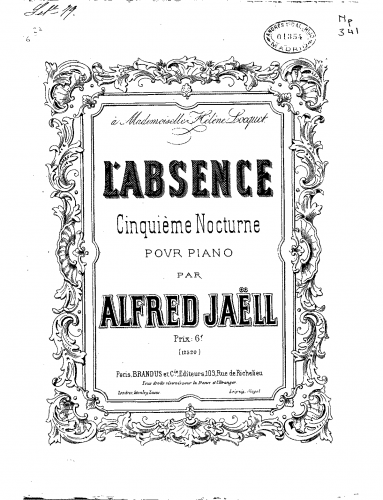 Jaëll - L'absence - Piano Score - Score