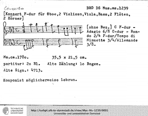 Lebrun - Oboe Concerto in F major - Score